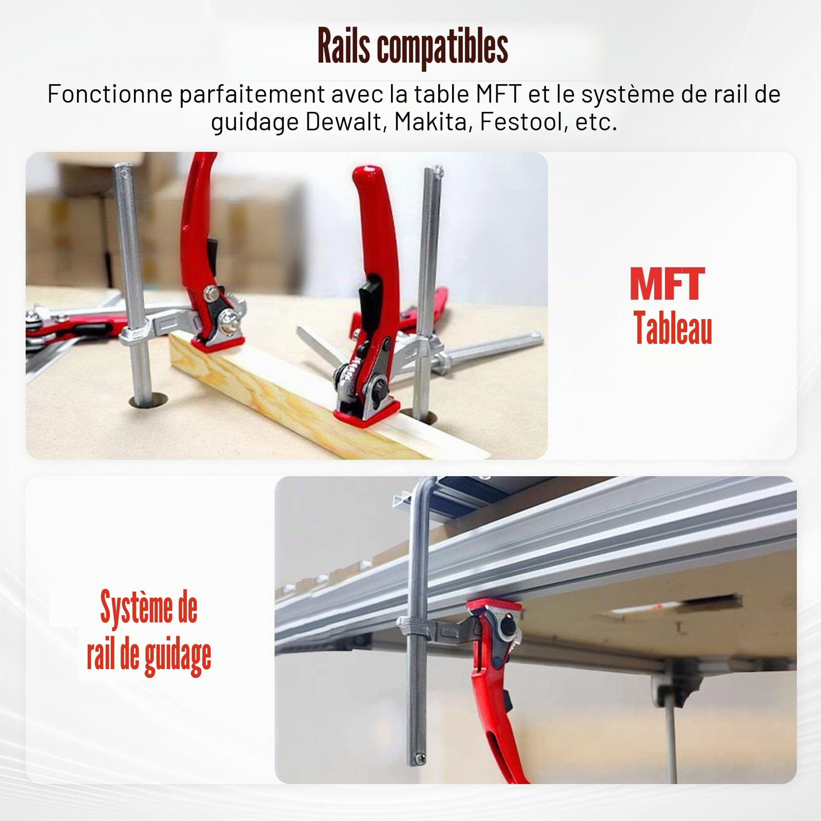 2 Pièces Serre Joint, Serre Joint Rail de Guidage Menuisier avec Capacité de 160mm et Profondeur de Gorge de 60mm Pince de Serrage à Dégagement Rapide Ponçage Meulage et Coupe
