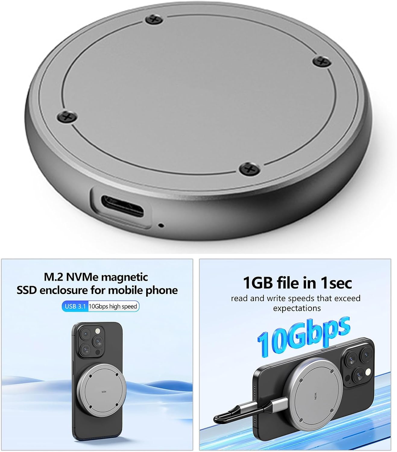 USB 3.1 Magnetic 2230/2242 NVMe SSD Enclosure Secure and Efficient External SSD Case for 10Gbps Fast Data Transfer Speed