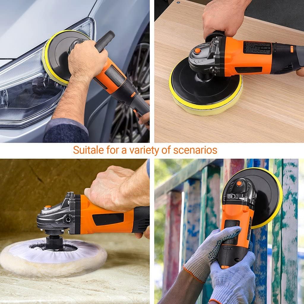 Buffer Polisher, 7-inch Car Polisher, 10A,6 Variable Speeds from 1500~3500 RPM,Detachable Handle, Wool disc, Ideal forCar Sanding, Polishing, Waxing, Paint/Rust Removal - PPGJ05A
