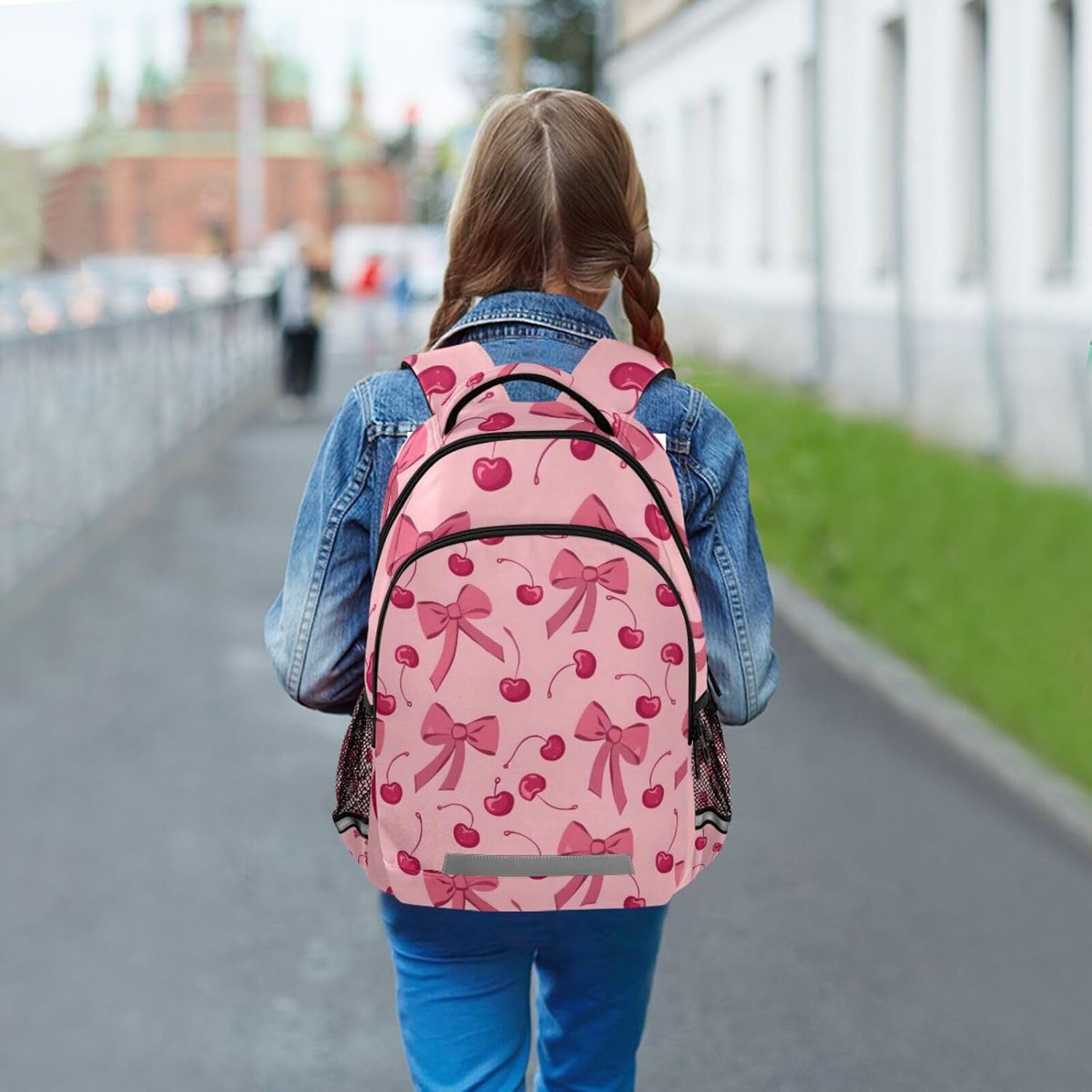 ALAZA Bow Cherry Pink Backpack Girls Kids Backpacks Boys School Bookbag 3rd 4th 5th Grade Casual Daypack Laptop Shoulder Bag with Chest Strap