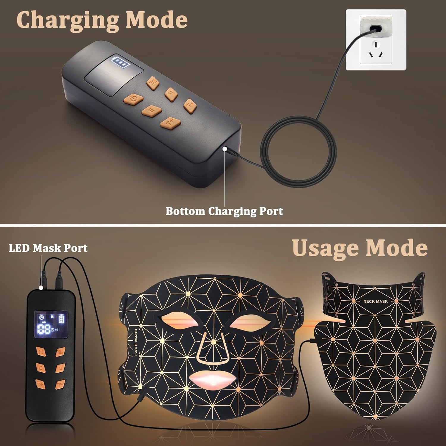 Red Light Therapy for Face and Neck, 8 Colors LED Face Mask Light Therapy with 850NM Near Infrared, 3000 mAh Rechargeable 6-In-1 Red Light Therapy Mask Set Skin Care Device for Skin Rejuvenation - Image 9