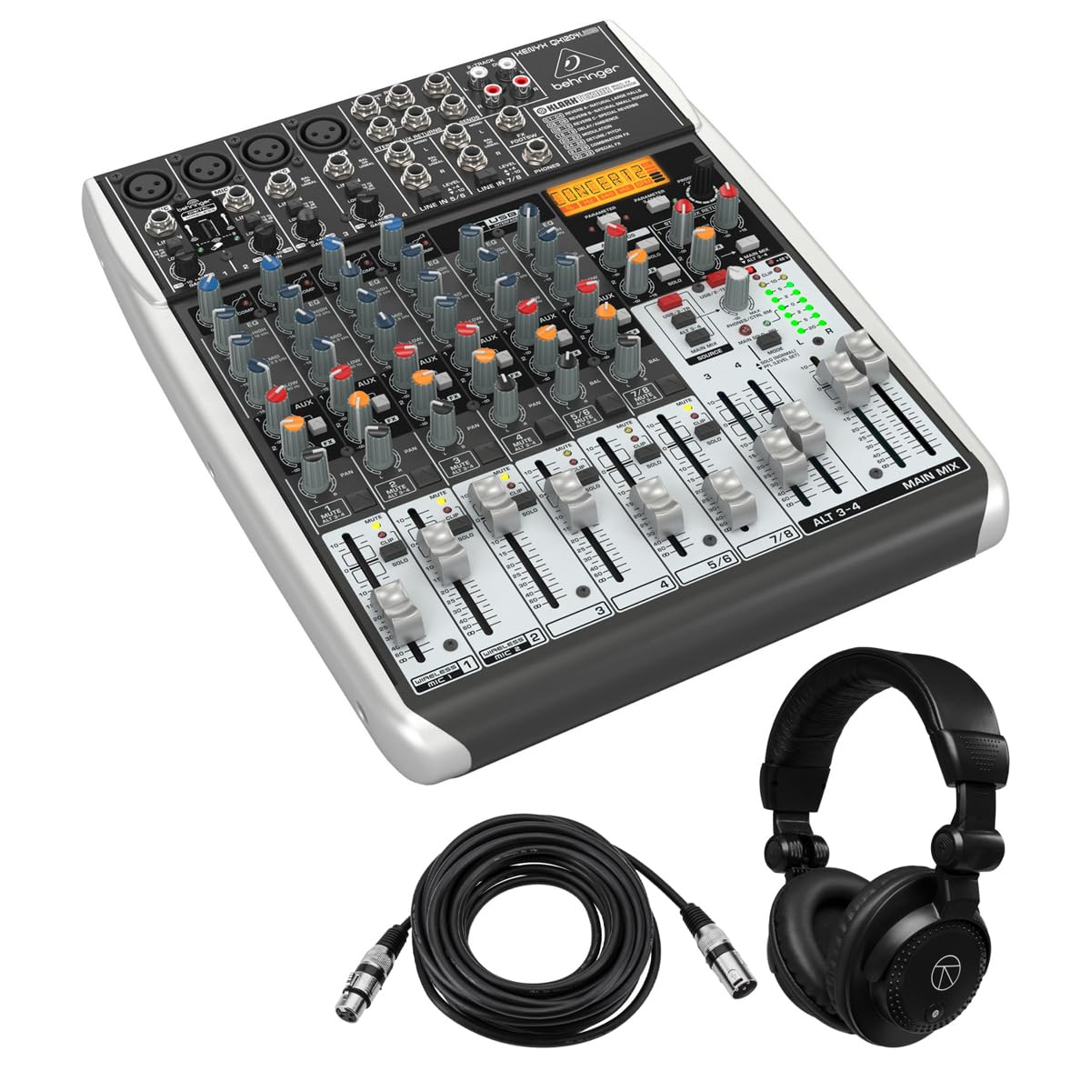 Xenyx QX1204USB Premium 12-Input 2/2-Bus Mixer, Bundle With Turnstile Audio Headphones, X…