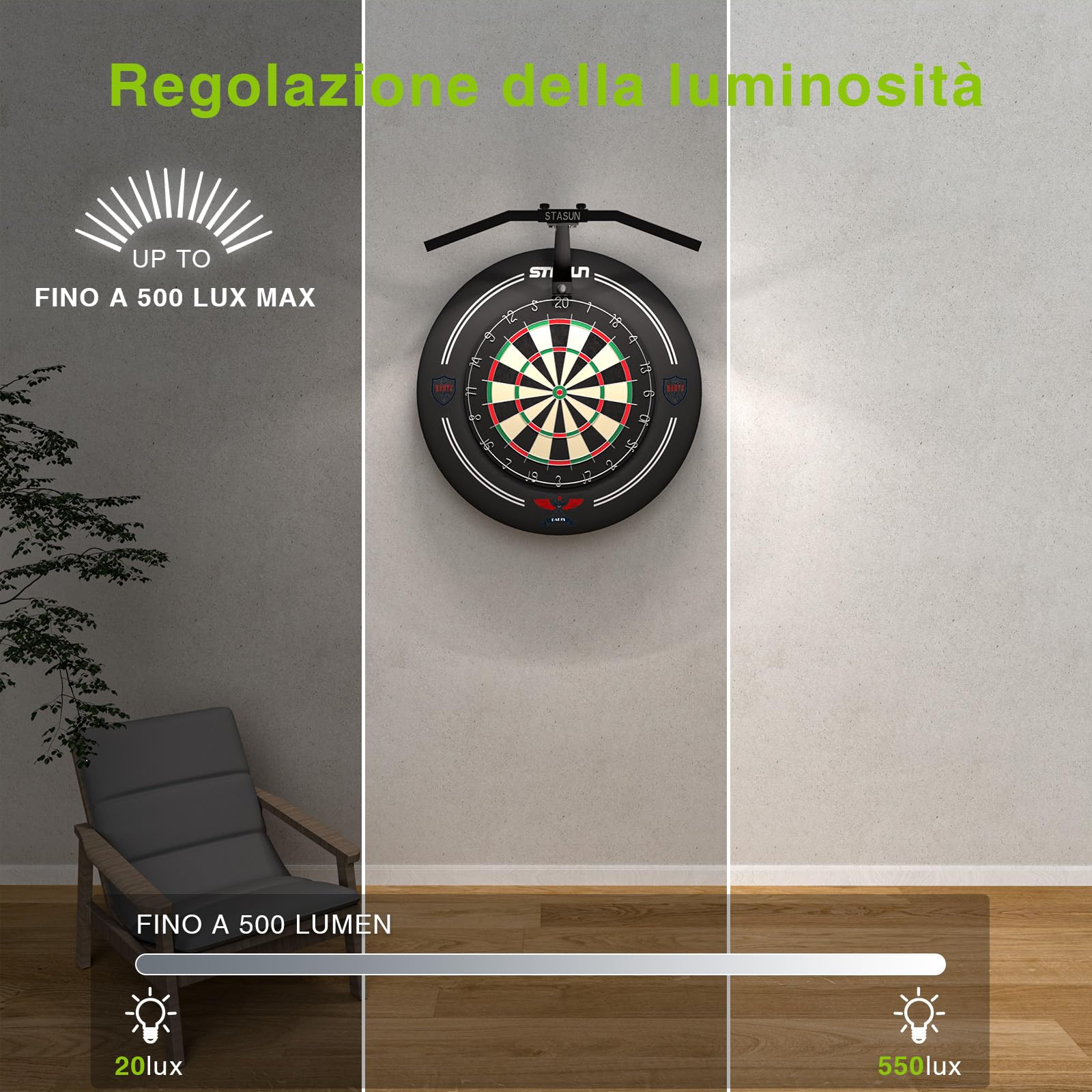 STASUN LED Datrboard Light, sistema di illuminazione pieghevole TOR120 per l'intera tavola, accessori professionali con angolo e luminosità regolabili, nessun abbagliamento laterale