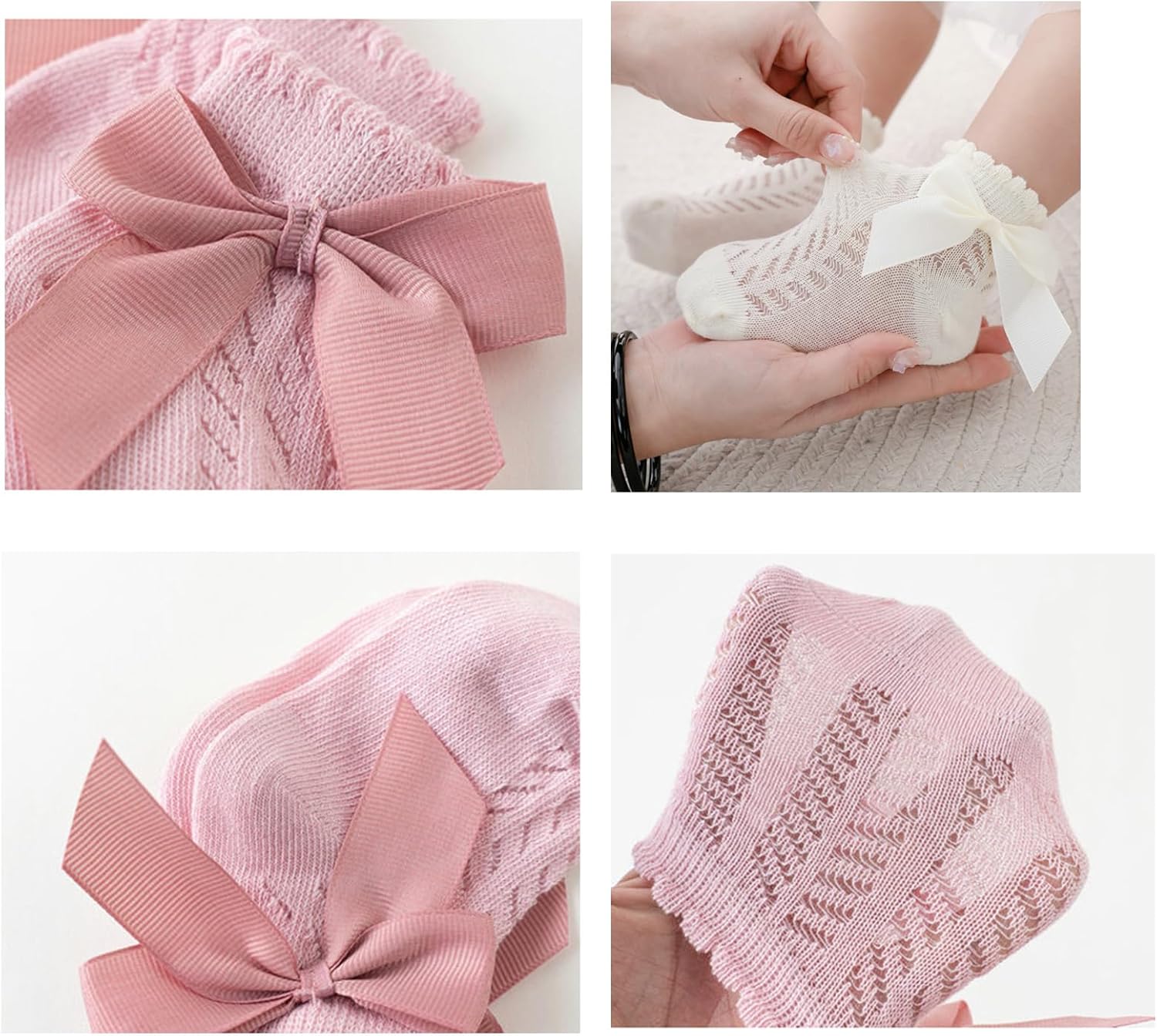 Baby Girls' Socks - Toddler Ankle Socks, Infant Princess Bow Mesh, Breathable Casual Lace, 5 Pairs - Image 5