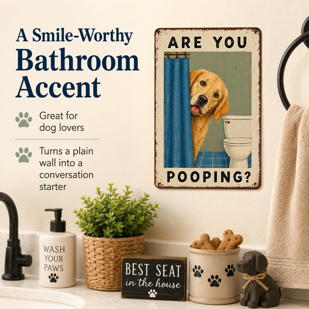 Are You Pooping Metal Sign, Funny Dog Bathroom Wall Decor, pet lover wall art Fun animal metal signs Animal Bathroom Metal Sign for Home Bathroom Restroom Toilet Washroom 8 x 12 Inch image 5