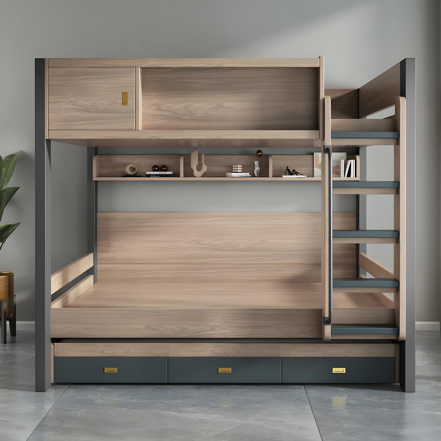 Amazon.com: XINDAR Modern Bunk Bed, Modern Brown Wood Bunk Bed with ...
