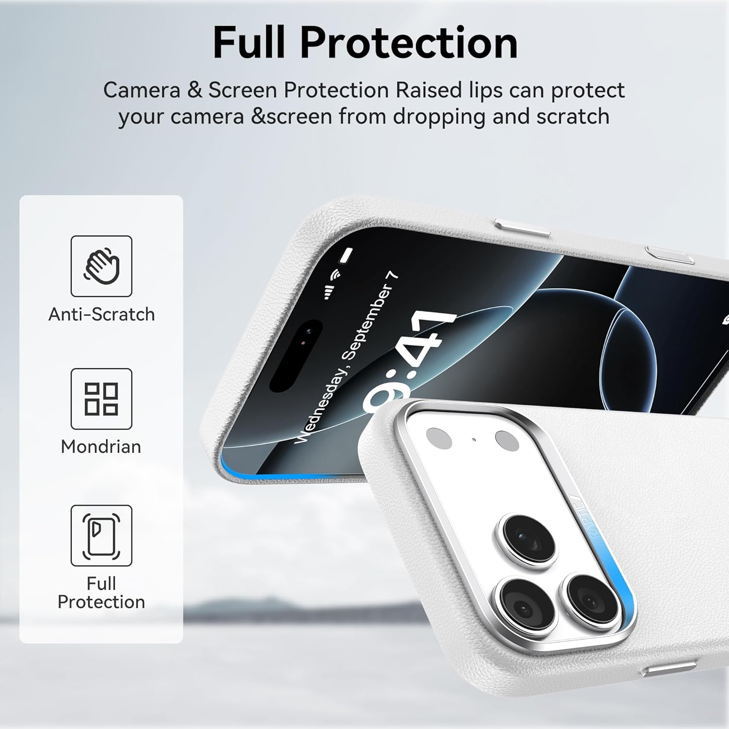 RAPTIC Feather-Luxe Leather Case Compatible with iPhone 17 Pro 6.3"- Compatible with Magnetic & Wireless Charging, Aluminum Control Buttons, Dual-Layer Construction, White