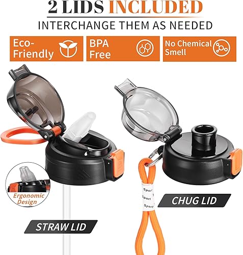 Miniatura 3 de Botella de agua de 1 galón con popote, jarra de agua grande de 128 onzas con tiempos para beber, reutilizable, a prueba de fugas con asa, 2 tapas