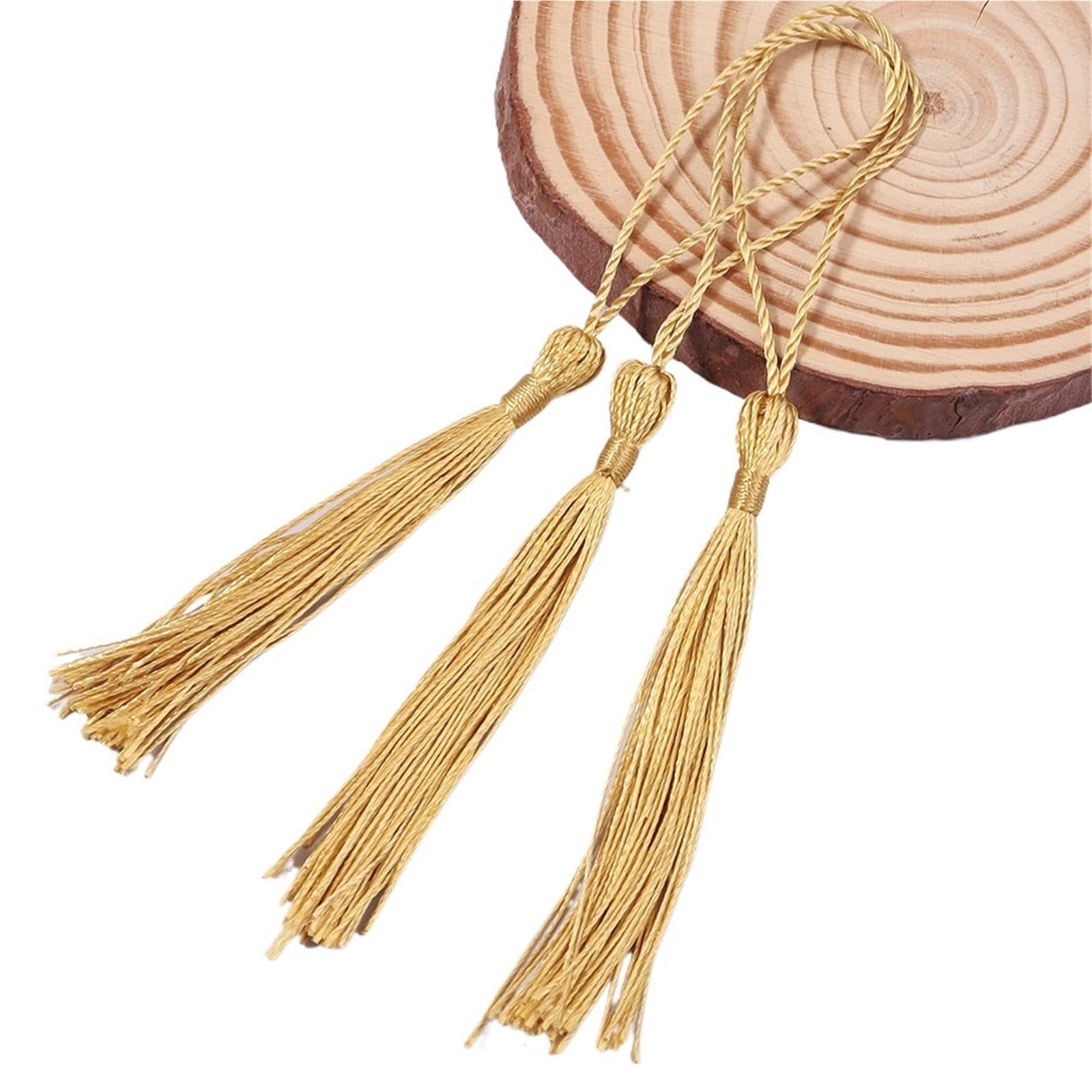 Tassel Pendant 30-100pcs Tassel Silk Fringe Silky Floss Bookmark Tassels Mini Hanging Rope DIY Craft(Light Gold,Spike80 rope50 30pcs)