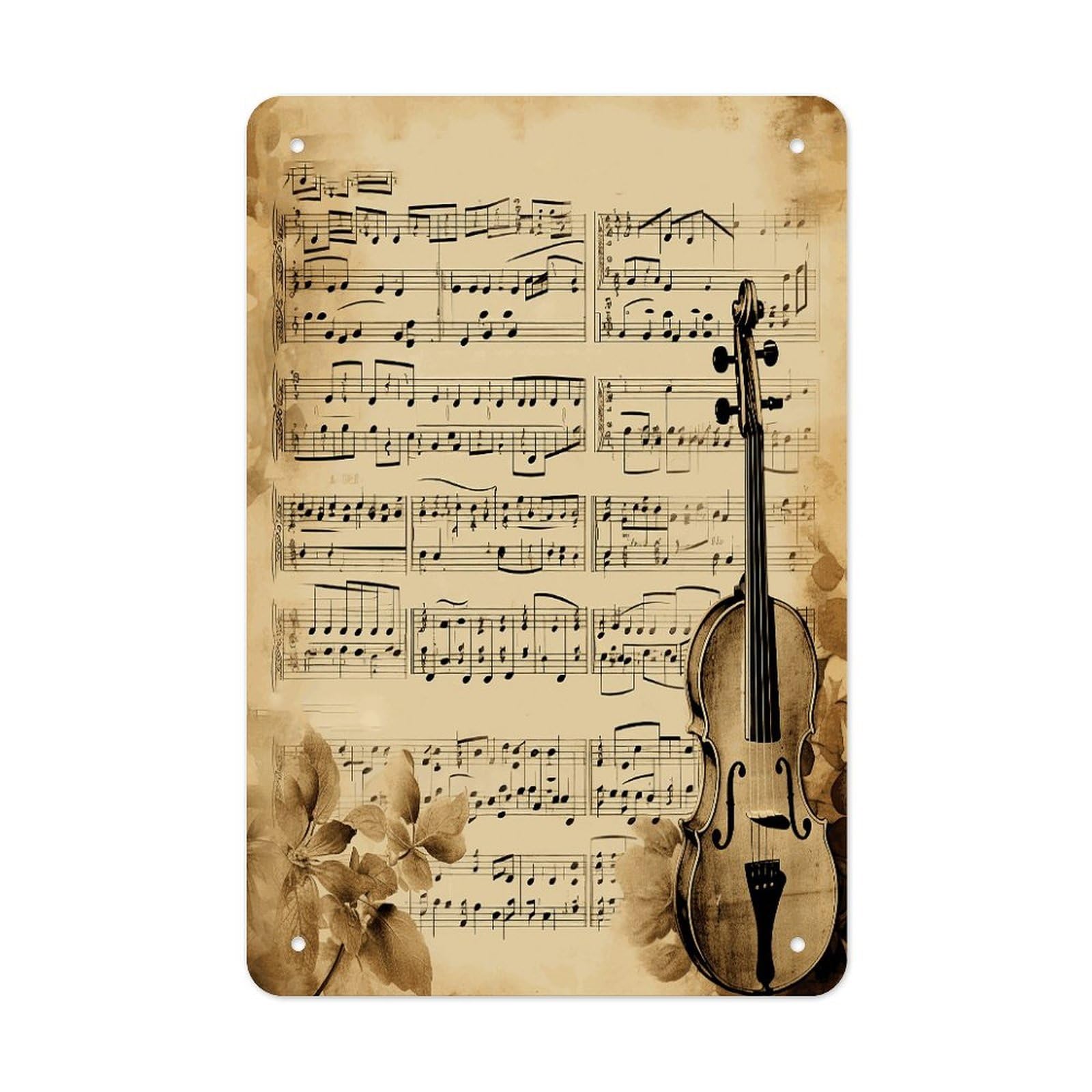 LDGSUPH Music Notes on Old Paper Wall Art Prints Folded Edge Iron Sheet Painting with Holes for Wall Prints Decorative Picture Metal Signboard Decor Painting for Outdoor Indoor Wall Decor