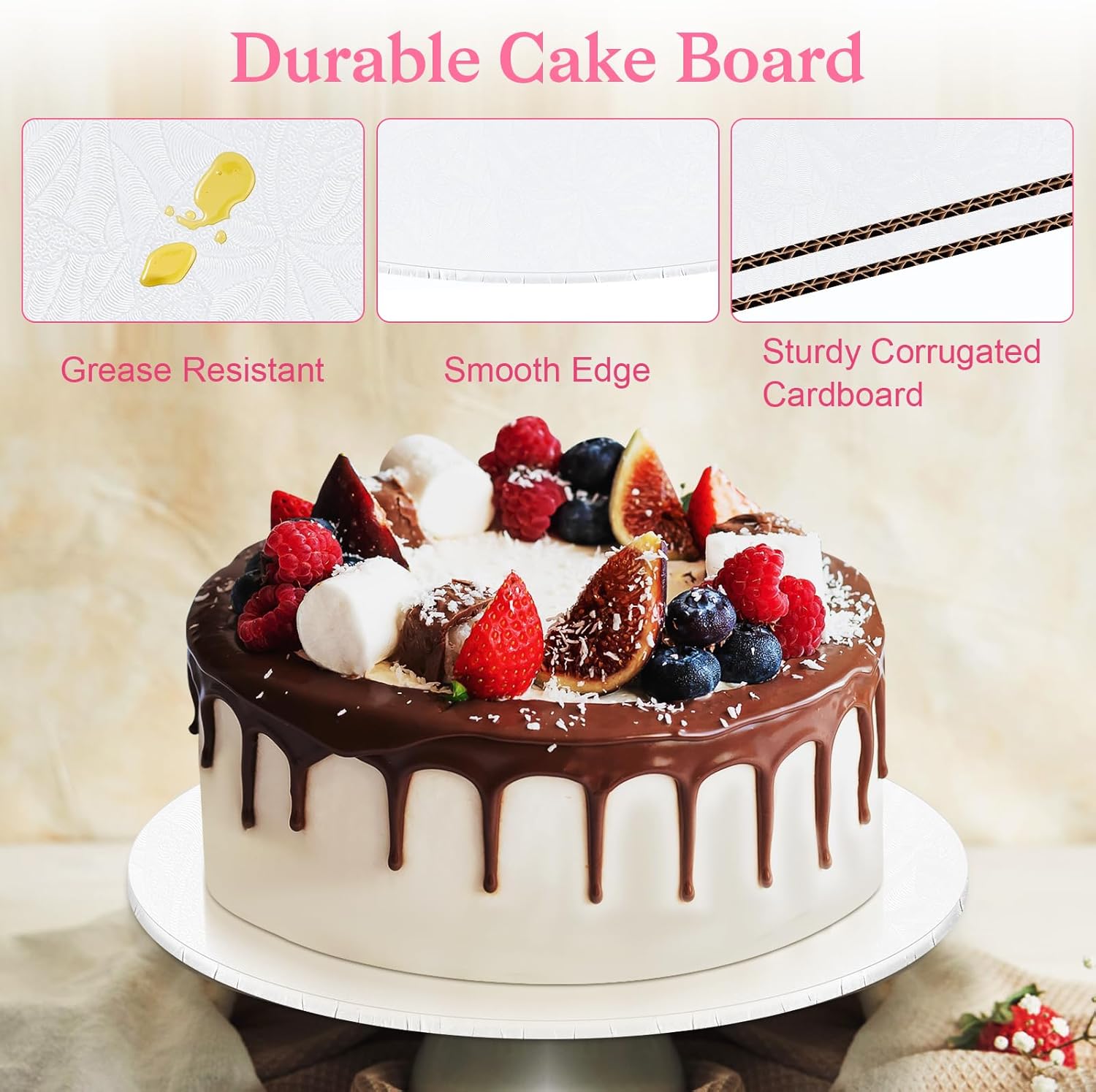 10 Inch Cake Drum, Cake Boards 10 Inch Round, 1/4 White 8in 10in 12in 14in Cake Drums Cardboard Base Board Circles for Pizza Wedding, 2 Pack