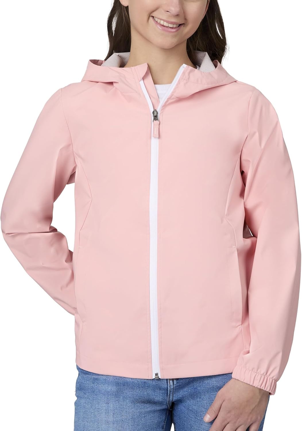 Free Country Girls Waterproof Rain Jacket X2O Lightweight Hooded Windbreaker Raincoat Fleece with Pockets for Kids-Recess