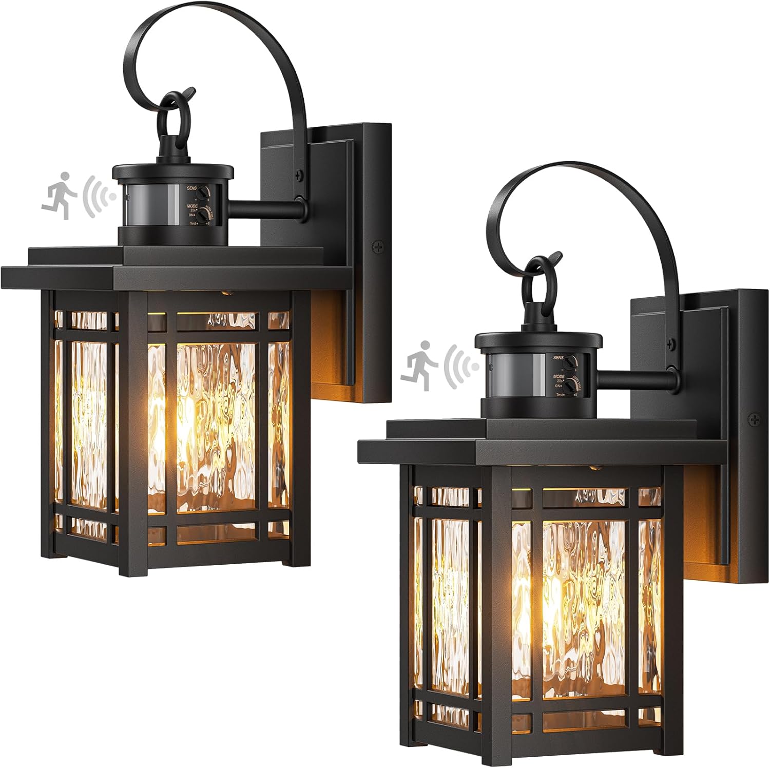 2-Pack Outdoor Wall Lights, Black Motion Sensor Porch Lights Outdoor, Modern Exterior Lighting Fixtures Wall Lantern with Square Shade, Waterproof Outside Garage Lights with Adjust Sensitivity