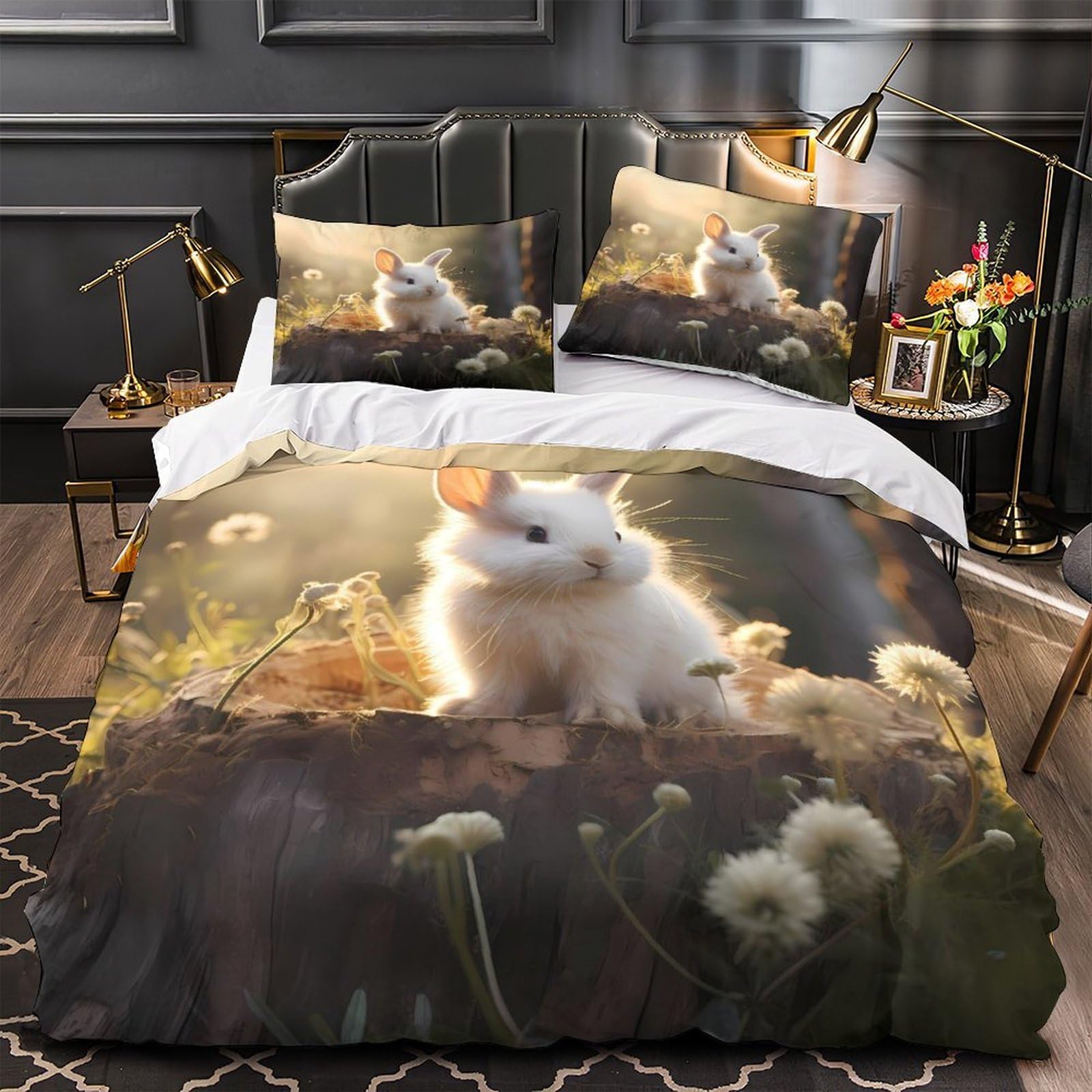 Parure de lit lapin mignon en microfibre de qualité supérieure et impression 3D