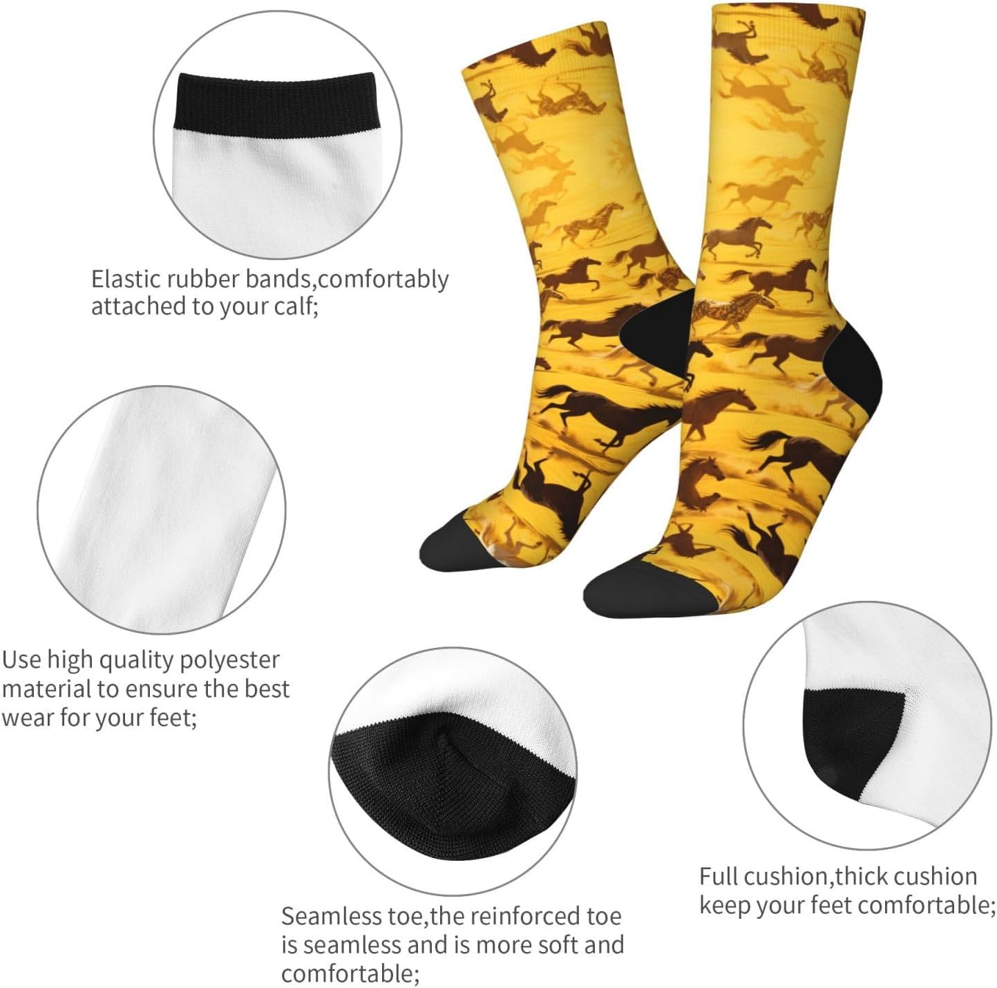 Calf Socks Casual Above Ankle Sock horse runningCrew Socks for Men Women Moisture Wicking Cushion Sports