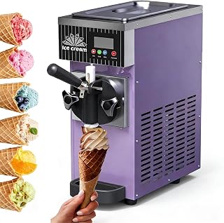 1-Flavor Commercial & Home Soft Serve Ice Cream Maker, 4–5 Kg/H Countertop Soft Serve Ice Cream Machine, Single Flavor Yogurt Machine, 450W, for Restaurant Snack Bar(Purple)