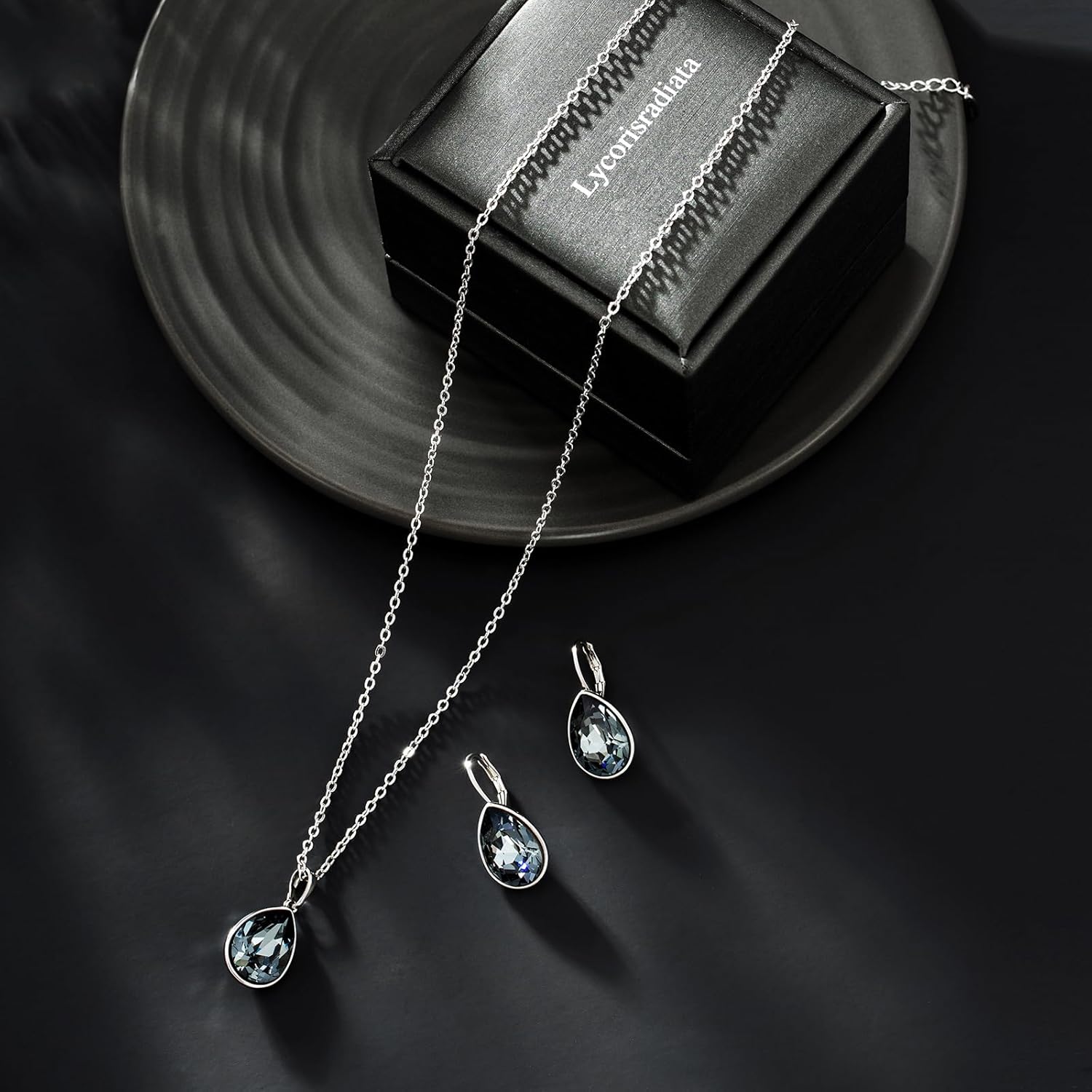 XUPING Birthstone Jewelry Set Necklace and Earrings Teardrop Pendant Crystal Set Gift for Women Wedding Party Accessories