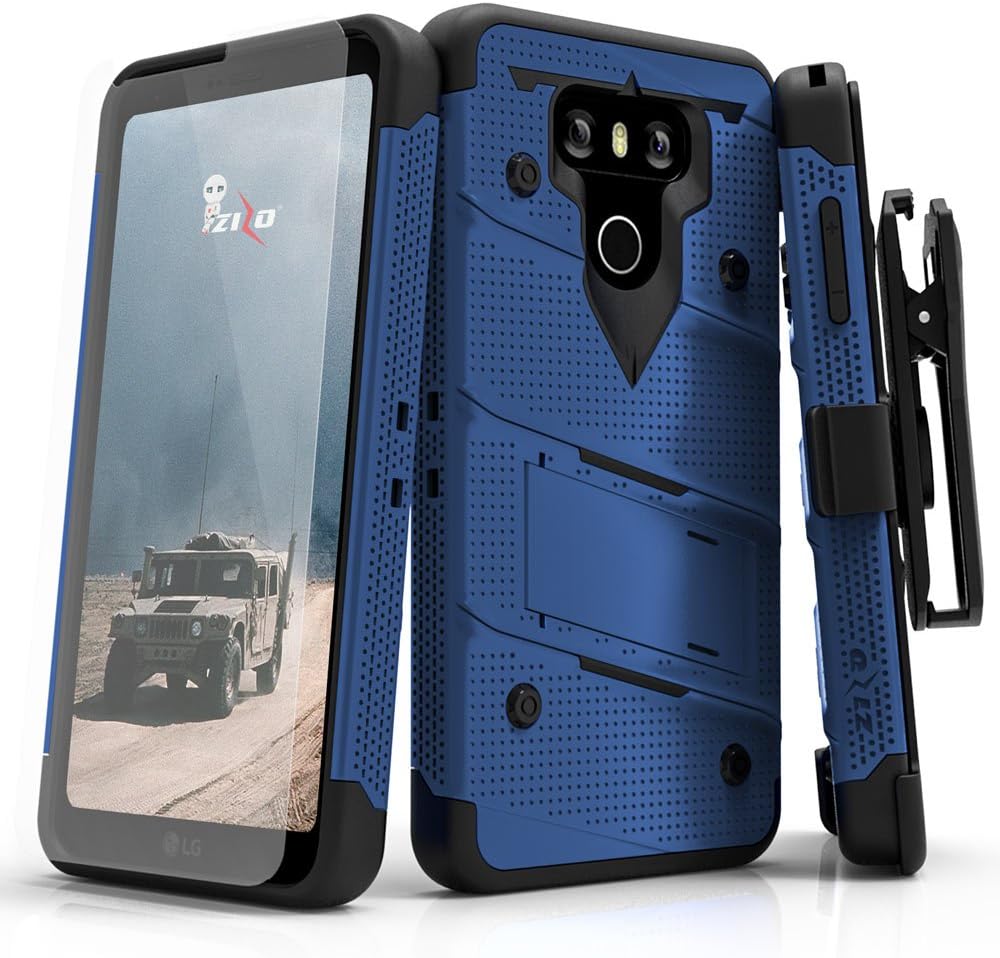 Zizo Bolt Series Compatible with LG G6 Case Military Grade Drop Tested with Tempered Glass Screen Protector, Holster, Kickstand Blue Black