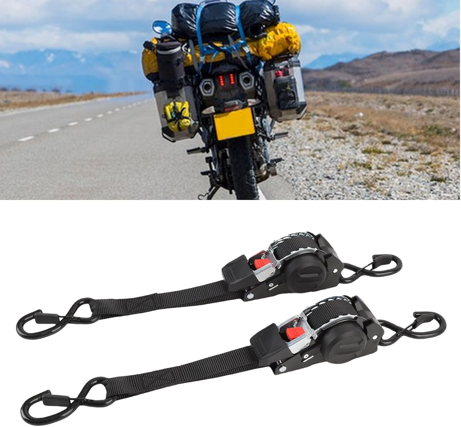 2 Pieces 1 Inch X 10 Feet Automatic Retractable Ratchet Tie Down Straps-1760 LB Break Resistance, Heavy Duty S-Hook Boat Straps for Jet Ski,