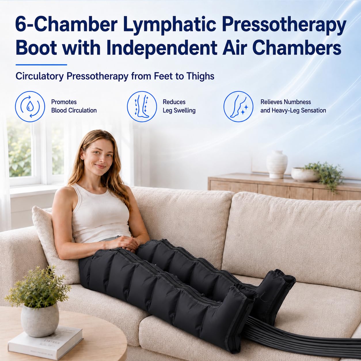 Presoterapia para Casa, Botas Presoterapia Piernas，Piernas+Abdomen Negro：M | Presión Regulable 0-240mmHg, Tiempo 0-30 Min, Mejora Circulación y Alivia Piernas Cansadas, Reduce Hinchazón y Fatiga