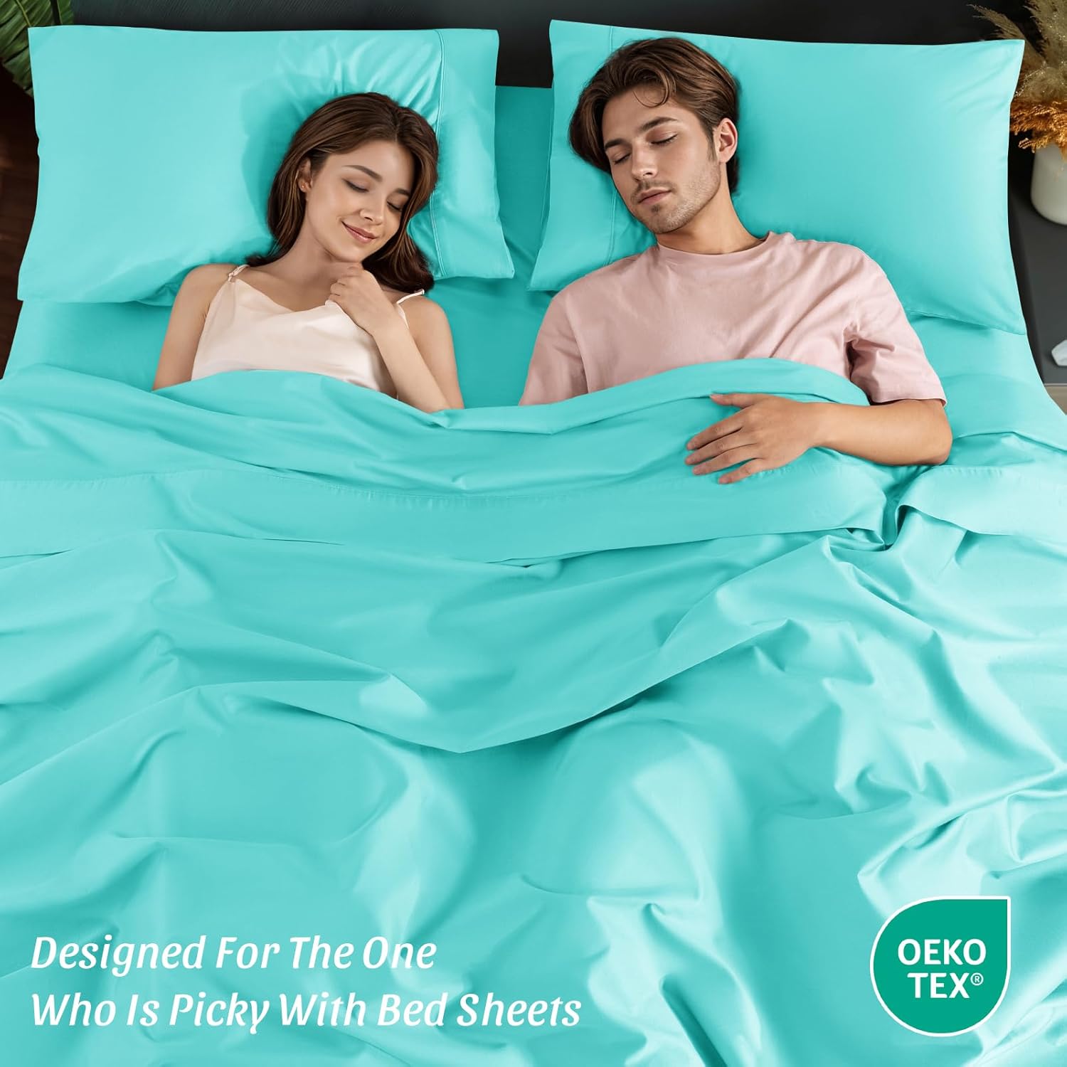 100% Cotton Sheet Set 4 Pcs Queen Size Egyptian Cotton Sheets 1200 Thread Count Soft Breathable Sheet Set with 16" Deep Pocket Fitted Sheet (Queen, Lake Green)