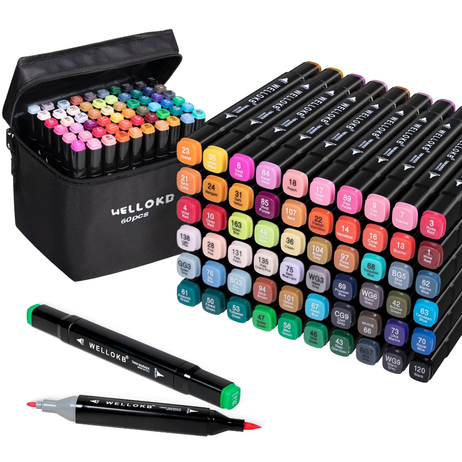 WELLOKB Alcohol Markers Set, 60 Colors