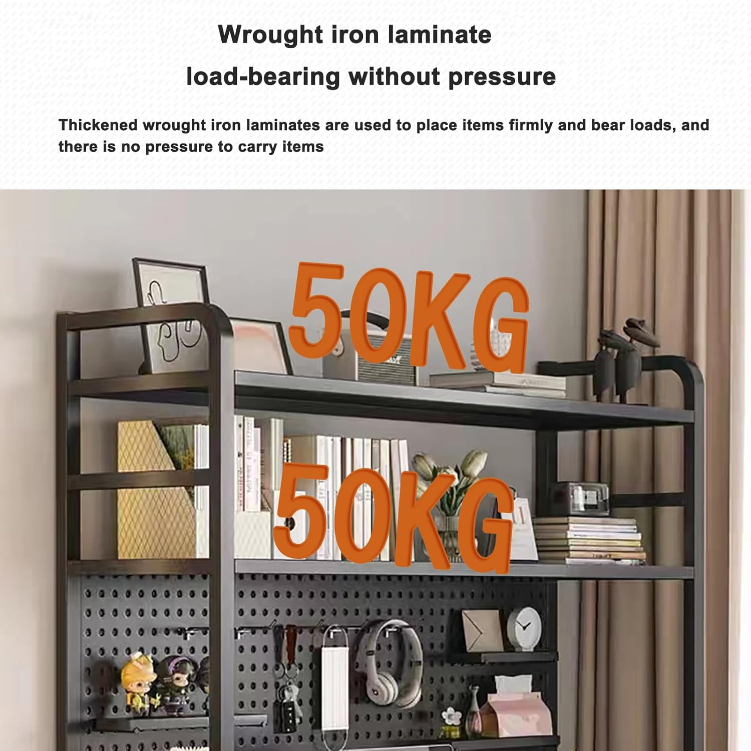 2 Layer Desktop Bookshelf for Computer Multipurpose Metal Desktop Hutch Shelf Wrought Iron Desktop Bookcase for Office Supplies Organizer, Home Decor