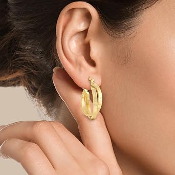 Gold Twisted Double Layer Hoop Earrings, Women's Creole Earrings, Sterling Silver 925 Post Earrings, Modern Women's Jewelry for Everyday Wear, Valentine's Day, Birth