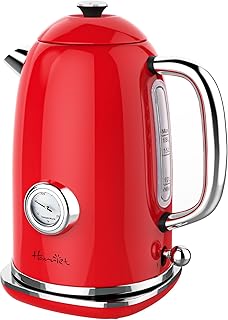 Harriet Electric Kettle, 1.8L Retro Electric Tea Kettle with Thermometer, 1500W Stainless Steel Hot Water Kettle Electric with LED Indicator, Fast Boiling, Cordless, Auto Shut-Off, Red
