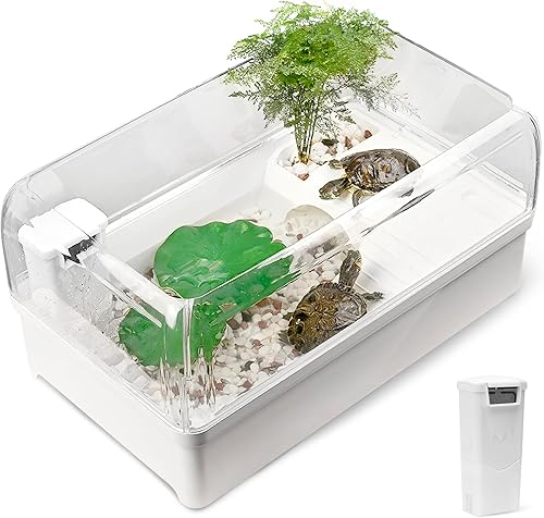 Miniatura 8 de Kit de hábitat de tanque de tortuga, acuario de iniciación de recinto de tortuga acuática con área multifunción, escondite, luz de plataforma UV,