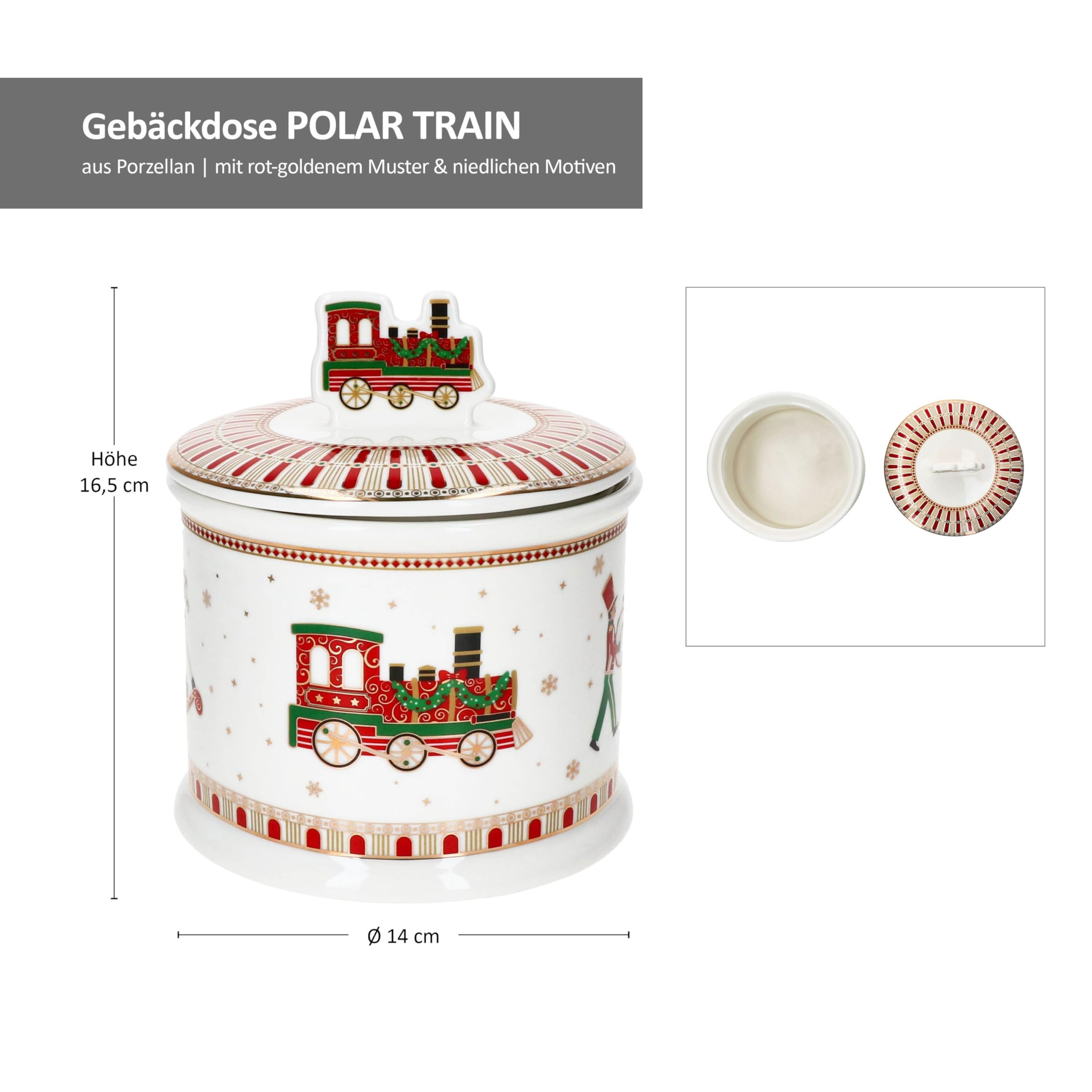 MamboCat Boîte à biscuits Polar Train I (l x H) 14 x 16,5 cm I Boîte à biscuits ronde de Noël I Boîte de rangement Boîte de conservation Boîte en métal I Noël