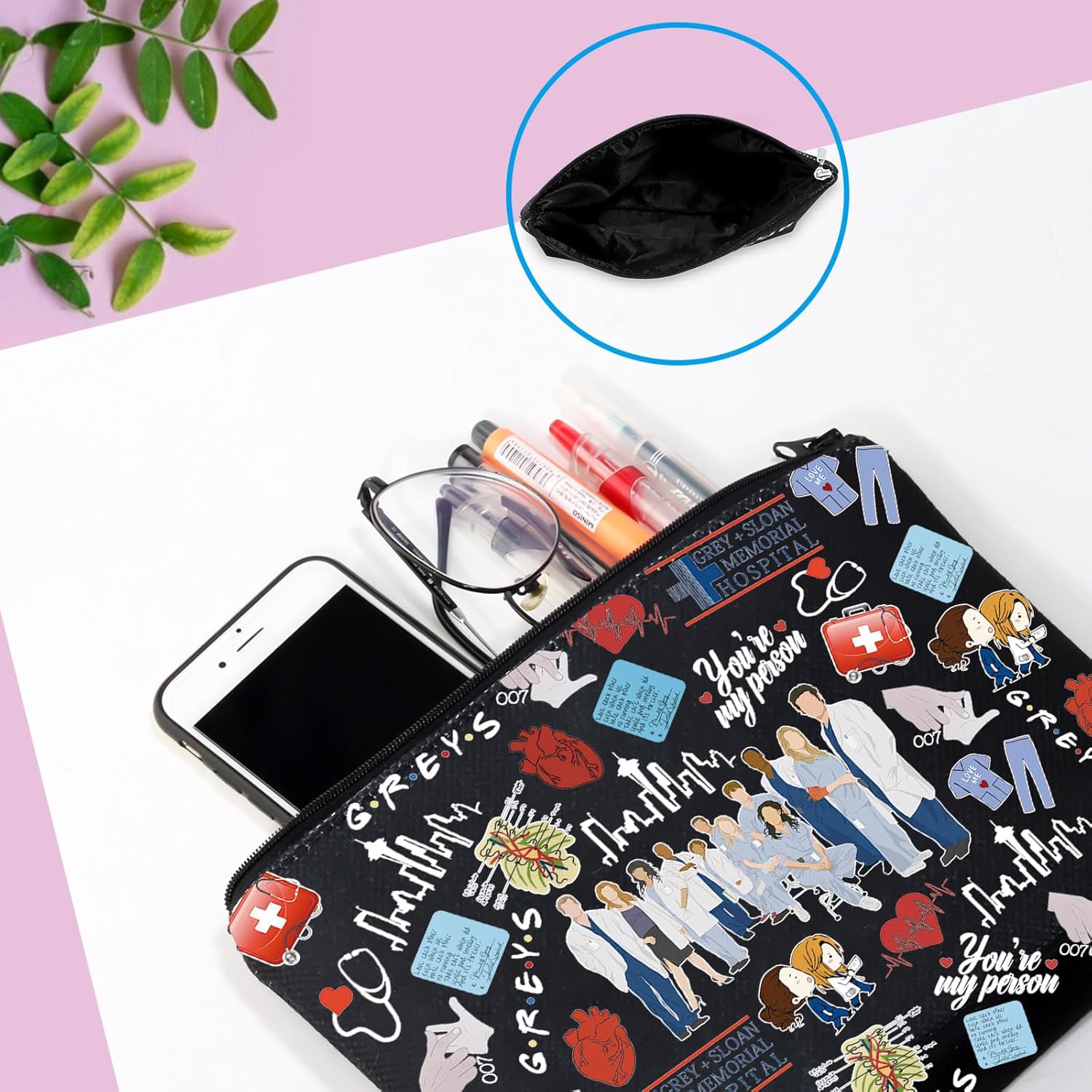 GJTIM TV Show Inspired Gift Doctor Fans Merchandise Zipper Pouch Funny Doctor Makeup Bag Gift (Grey's Pattern BLK) - Image 5
