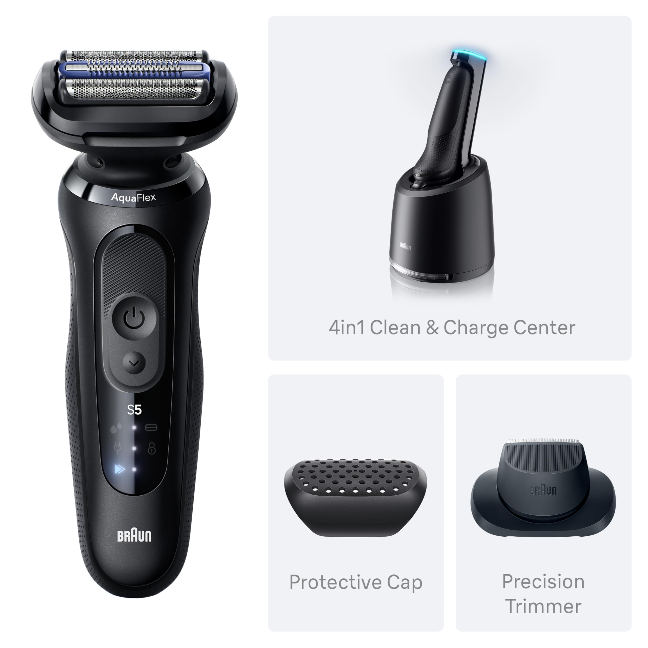 Braun Electric Razor for Men Series 5, Beard Shaver, Electric Shaver, Precision Trimmer, 4-in-1 Clean & Charge Center, S5 5160cc