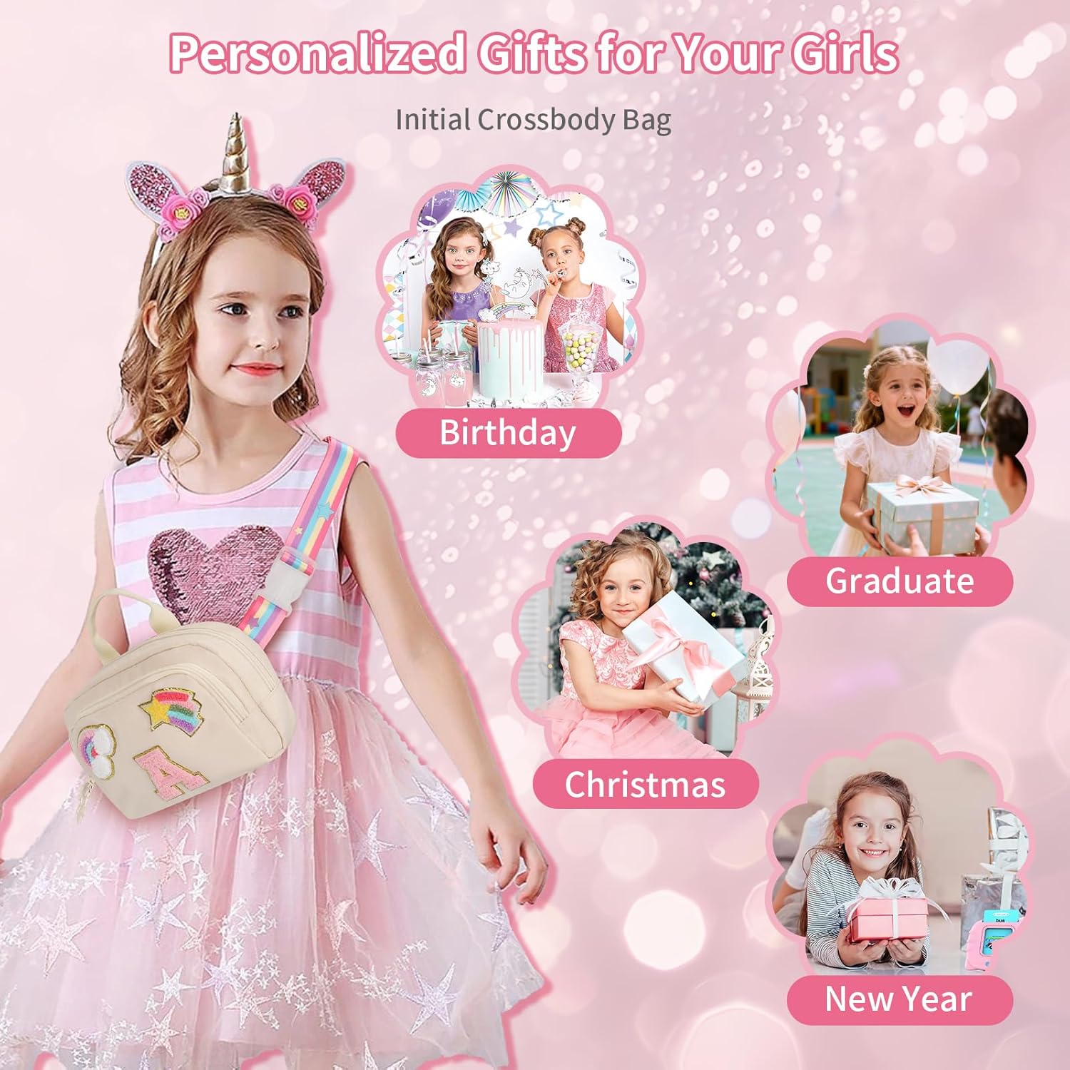 Fanny Pack for Girls, Cute Crossbody Bag for Kids Teens Belt Bag Waist Bag Girl Purse Trendy Stuff Graduation Birthday Gifts for 4 5 6 7 8 9 10 11 12 13 Years Old Beige Initial A - Image 2