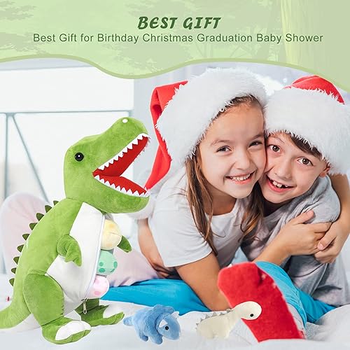 Miniatura 5 de corgi butt Peluche de dinosaurio gigante de 23.6 pulgadas, peluche de dinosaurio de mamá con 3 lindos animales de peluche de dinosaurio bebé dentro