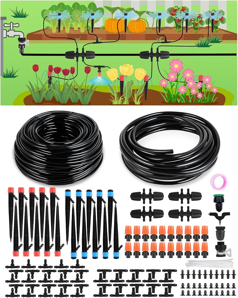 Drip Irrigation System for Watering Garden: 230FT Misting Sprinkler DIY Devices with Tubing Hose for Indoor Plants Outdoor Flower Beds Raised Growing Lawn Tree Patio Hydroponic