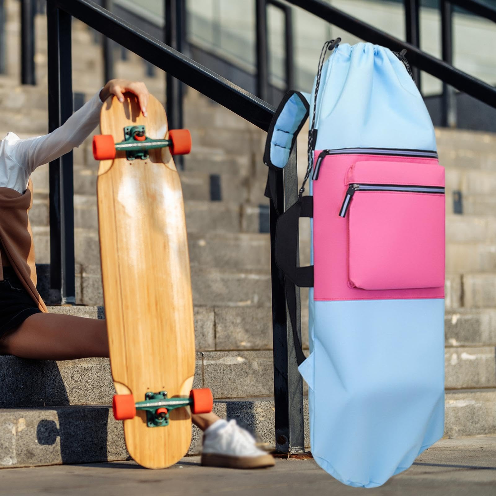 Sac à Dos de Skateboard avec Fermeture à Cordon, Organisateur léger et Bretelles réglables pour Les activités de Skate et de Plein air