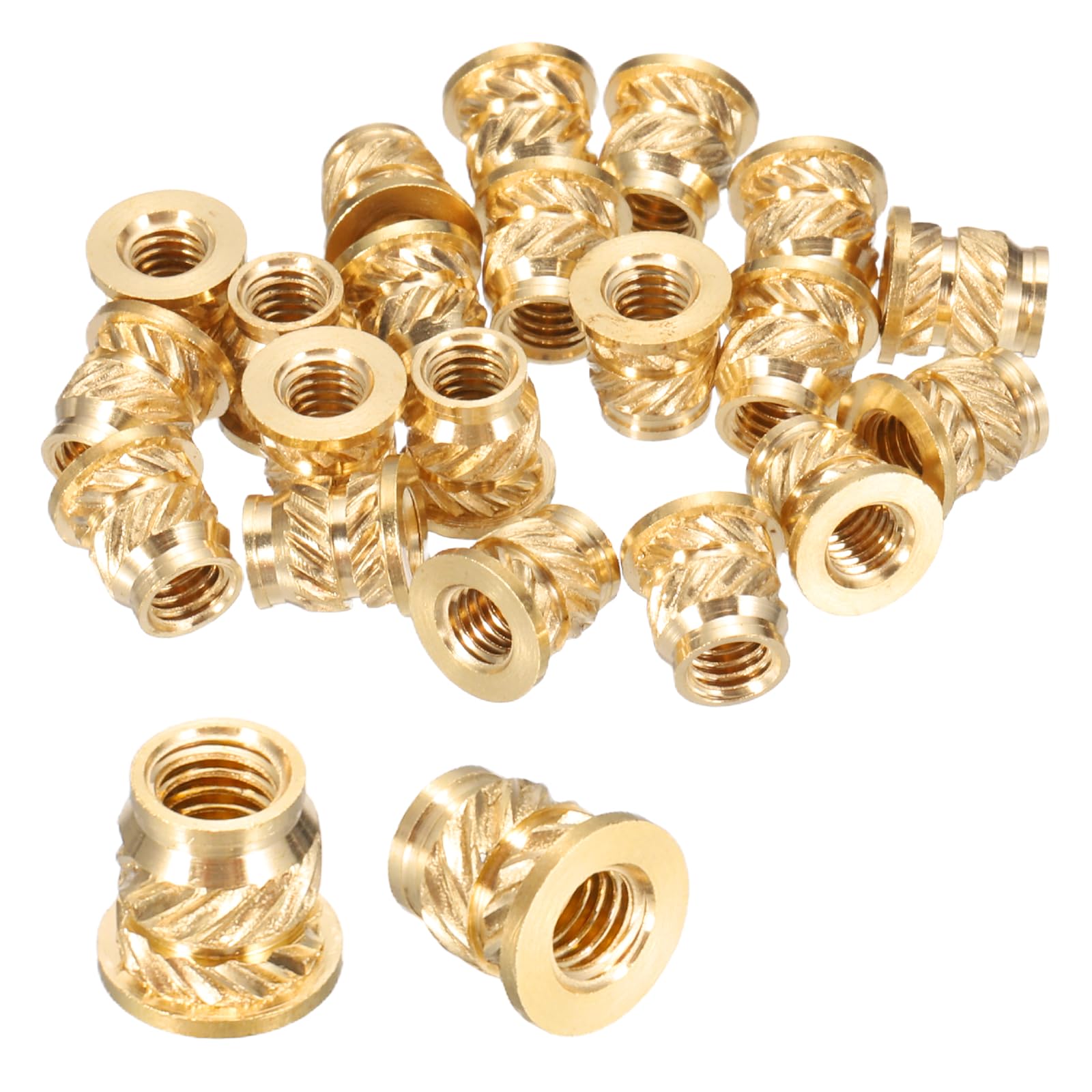 sourcing map 20 Pcs Threaded Inserts, M3 x 5.4mm H x 4.6mm OD Brass Metric Knurled Flange T-Nuts Female Threaded Heat Set Inserts Embedment Nut for Plastic and 3D Printing Components