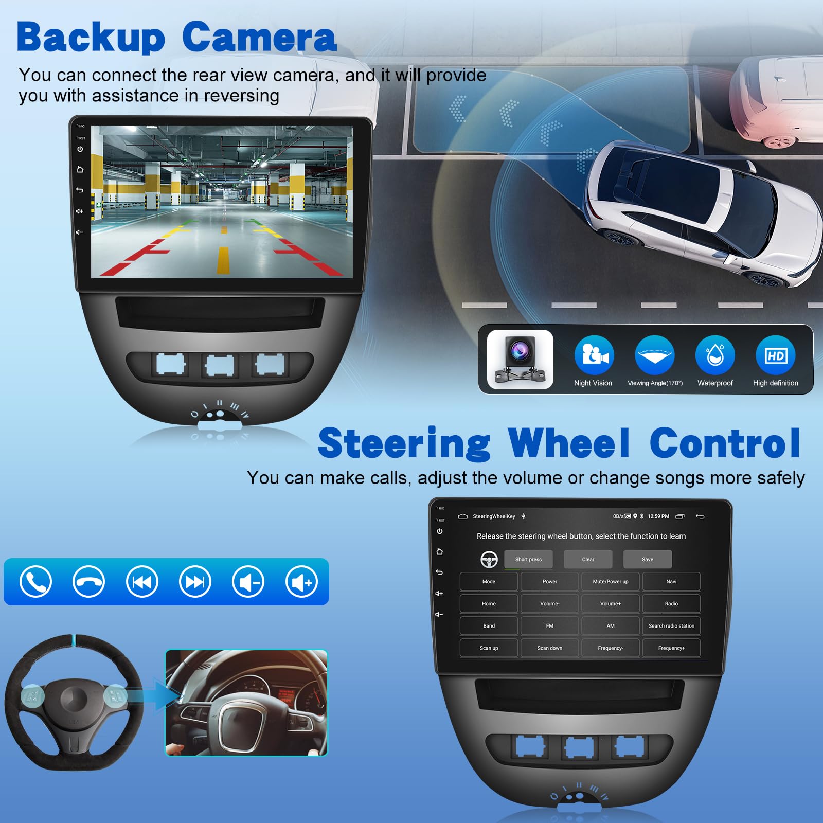 [2G+64G] Android Autoradio per Toyota Aygo/Peugeot 107/Citroen C1 2004-2014 con Senza Fili Carplay e Android Auto, Autoradio Touch Screen HD da 10,1 pollici con GPS/WiFi/Bluetooth/EQ/FM RDS