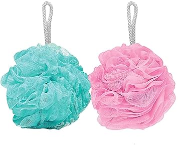 SHREE PRAYOSHA Sponge Body Scrubber Bathing Body Wash Puff Loofah for Men Women Baby Kids Loofah Sponge Pouf Body Scrubber Soft Round Bath Sponge Loofah Scrub Multicolour (2-PES)