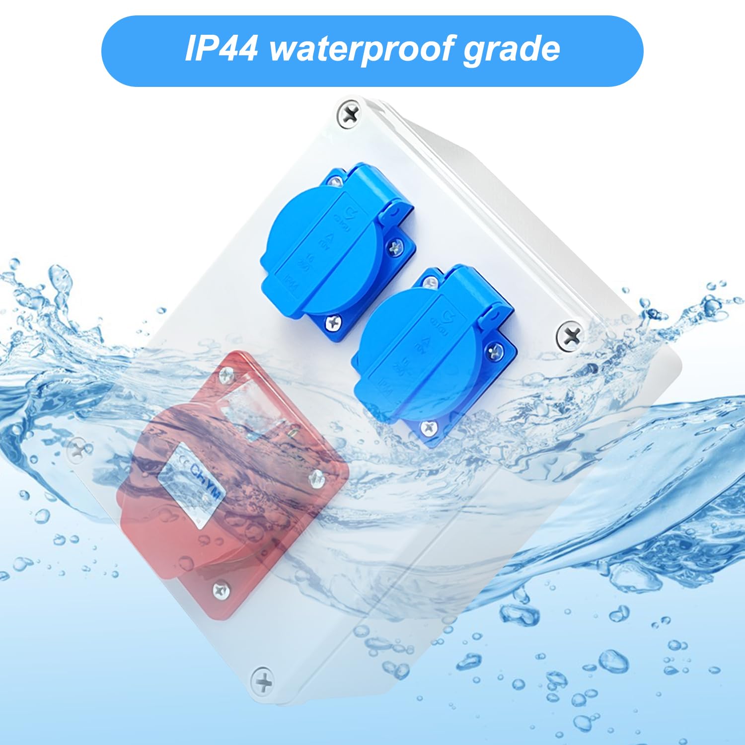 Distribuidor de Corriente 16A 5P, 220V Enchufe Pared Cuadro Electrico, Caja Eléctrica con Toma Exterior Impermeable IP44, para Interior/Exterior, Talleres y Fábricas