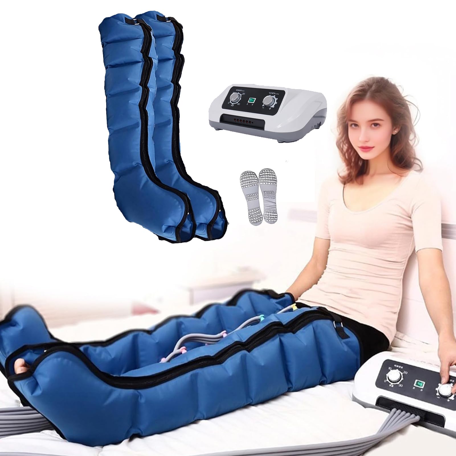 Pressoterapia Professionale per Casa, Linfodrenaggio con 6 Airbag, Massaggiatore Elettrico a Compressione d’Aria per Gambe Addome Glutei Braccia, Presso Terapia Total Body