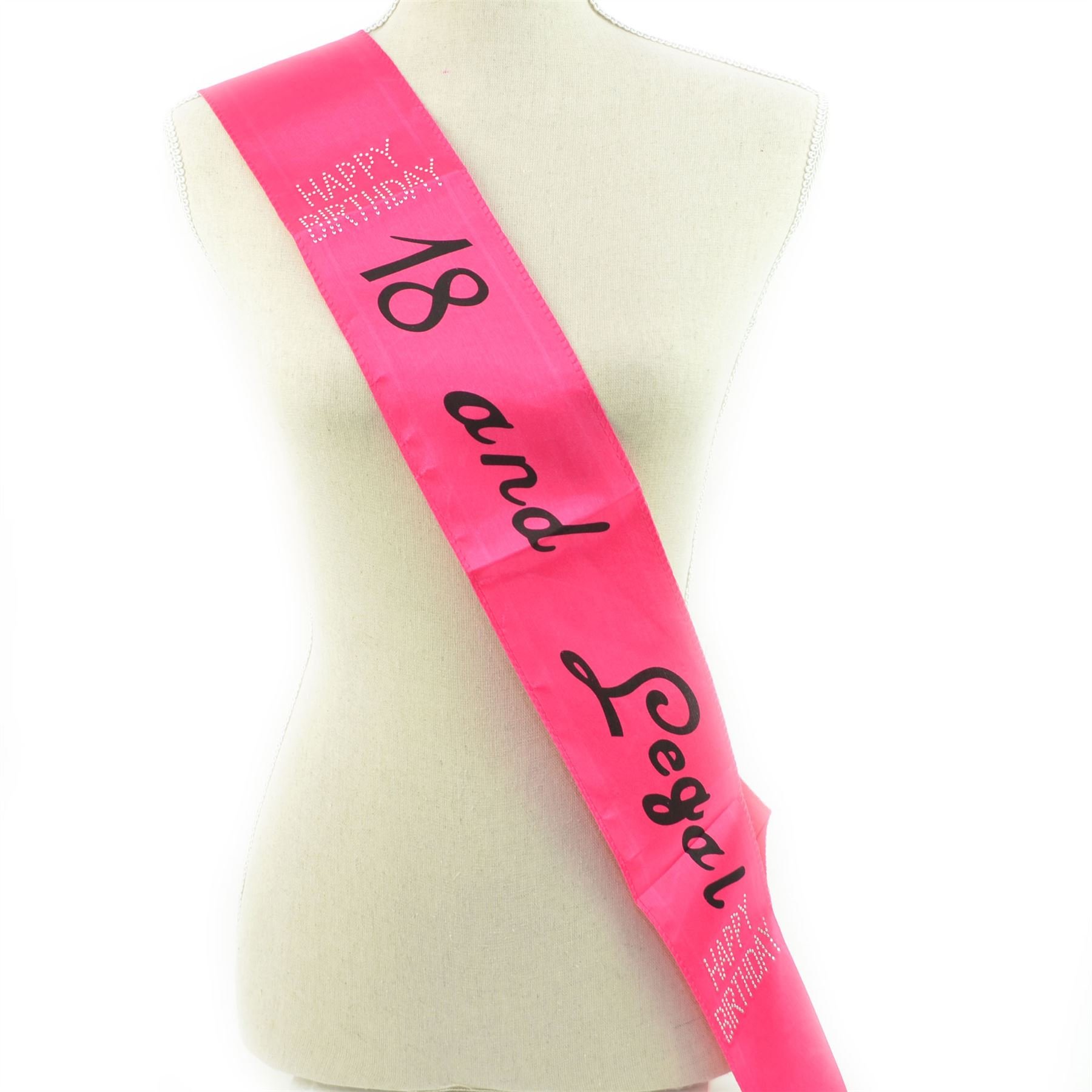 Shatchi Pink/Black 18 And Legal - Birthday Diamante Sash Fancy Dress Accessory Party Gift Banner Decoration