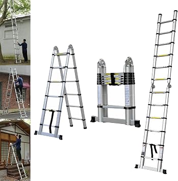 Aluminum Telescoping Ladder - 12FT A-Frame with Stabilizer, Collapsible Ladders & Herringbone, 330lbs Max Capacity, EN131