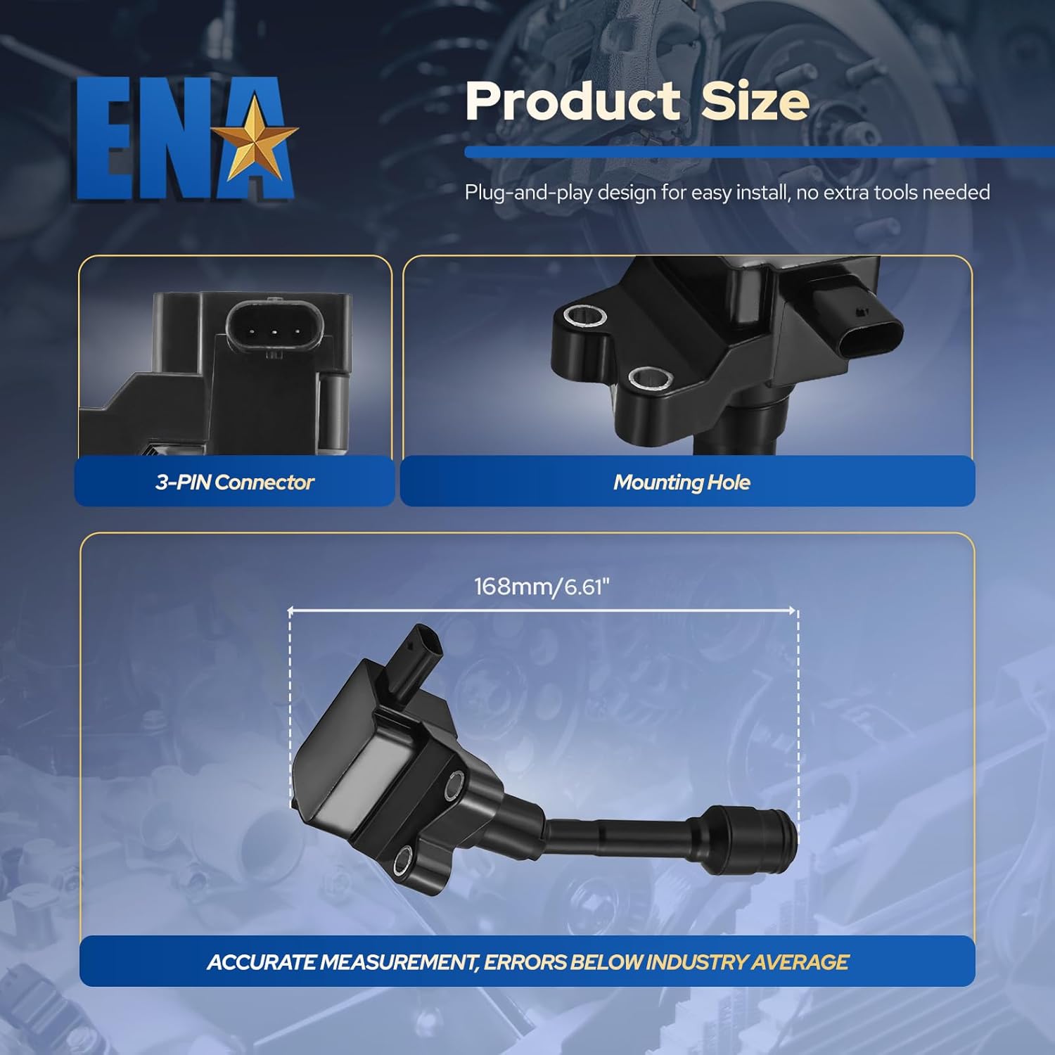 ENA Ignition Coil Pack UF736 Compatible with Ford Focus Fiesta EcoSport 2014 2015 2016 2017 2018 2019 2020 2021 1.0L 1.5L l3 Coils Set of 1 Replacement for DG556 DG553