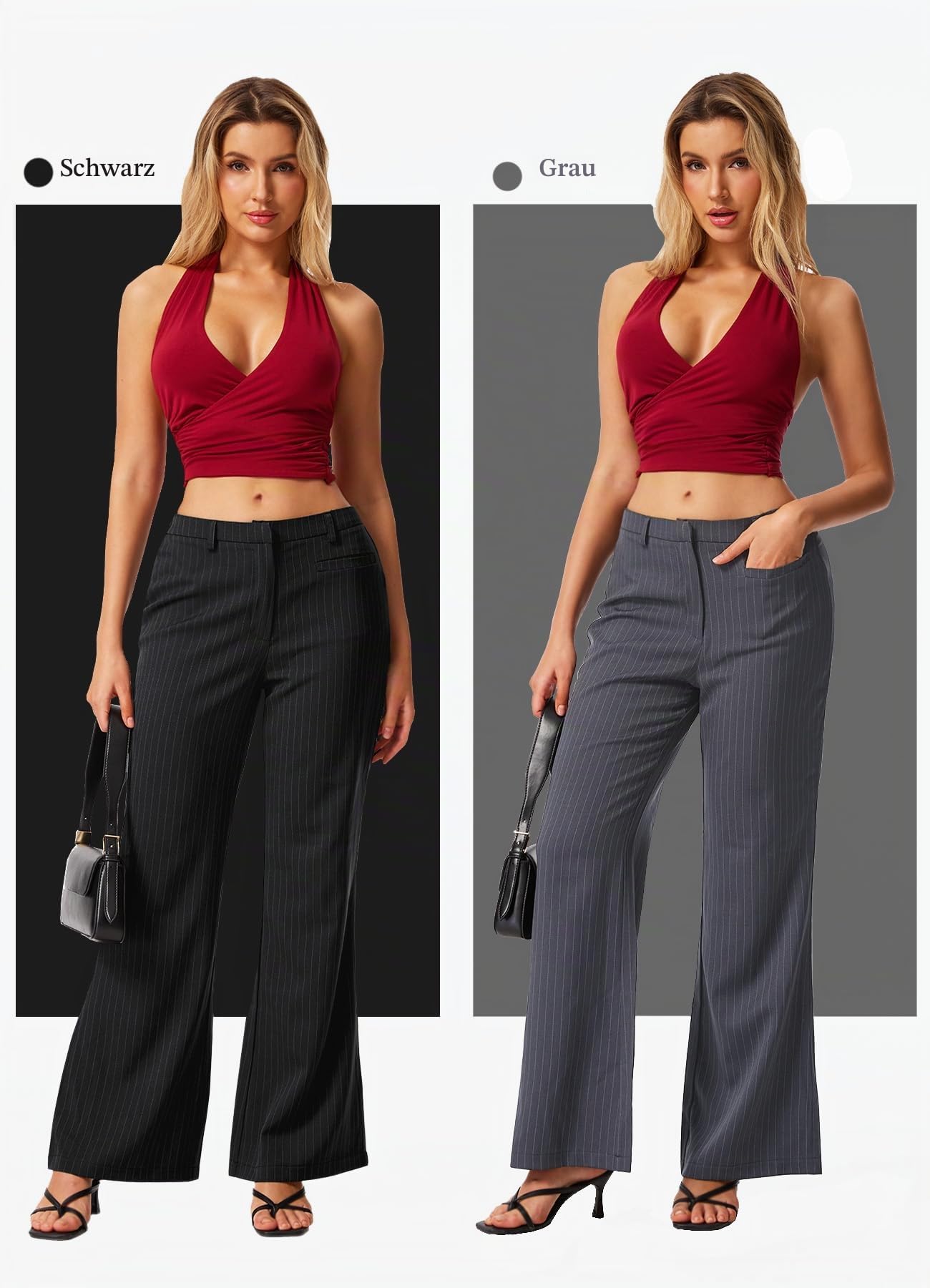 HAWILAND Gestreifte Anzughose Damen Elegant Flared Stoffhose High Waist Nadelstreifen Bussiness Casual Chino Hose
