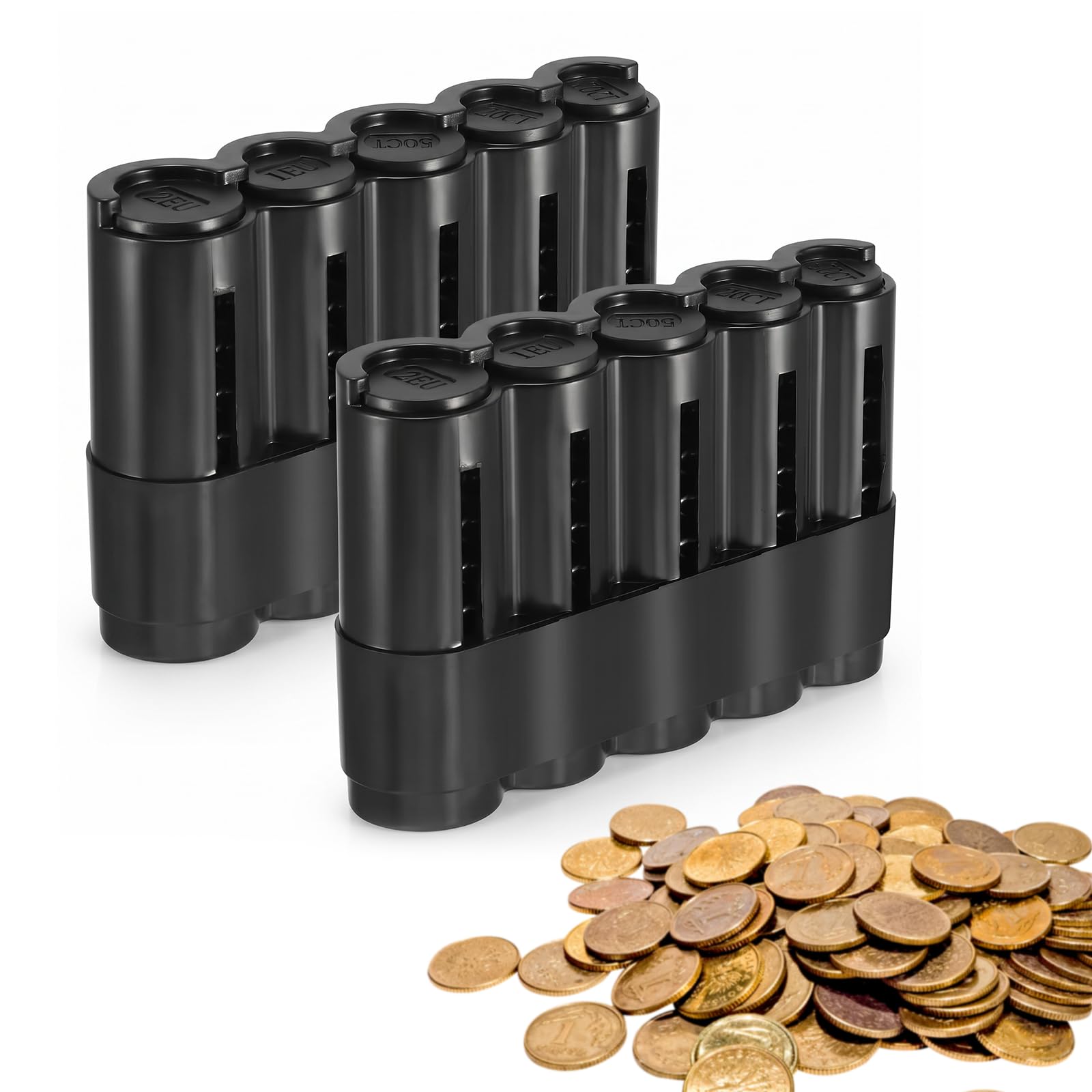 Portamonedas Clasificador Profesional 5 Compartimentos Negro Porta Monedas Euro JIAC 2 PCS