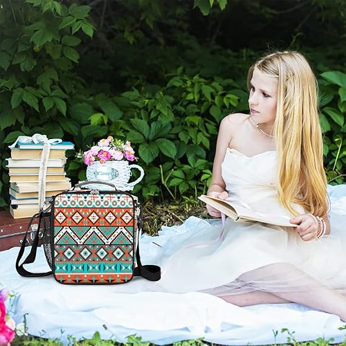 Miniatura 5 de Lonchera Aztec Geométrica para niños, bolsa de almuerzo con aislamiento azteca para niñas y niños, bolsa de preparación de comidas congelable con