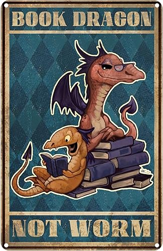 Letrero de metal retro con diseño de dragón con texto en inglés "Dragon Not Worm", póster divertido para biblioteca, cafetería, sala de estar,