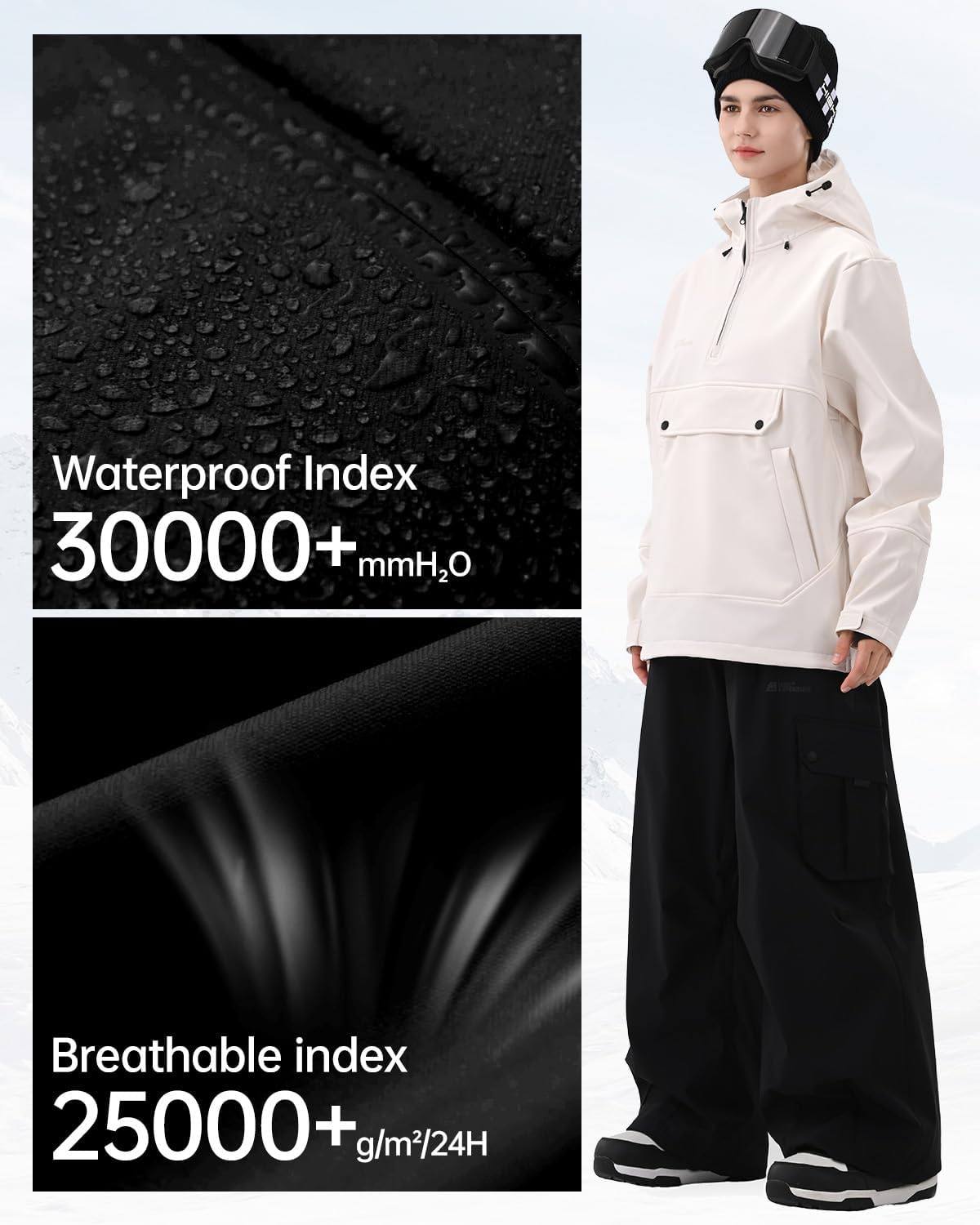 HIGH EXPERIENCE Ski Hoodie Snowboard Pullover Jacket Snow Anarok Baggy Waterproof Windproof Insulated for Women Men - Image 4